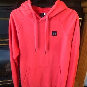 Under Armour Rival Cotton Blend Hoodie! Bright Orange Pink Sweatshirt size L
